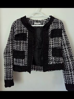 Black & White Tweed Girls' Blazer Jacket